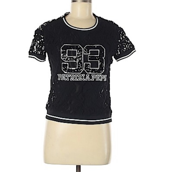 NWOT Patrizia Pepe Luxury Short Sleeve Blouse Lace Size 40 IT (fits like 0)